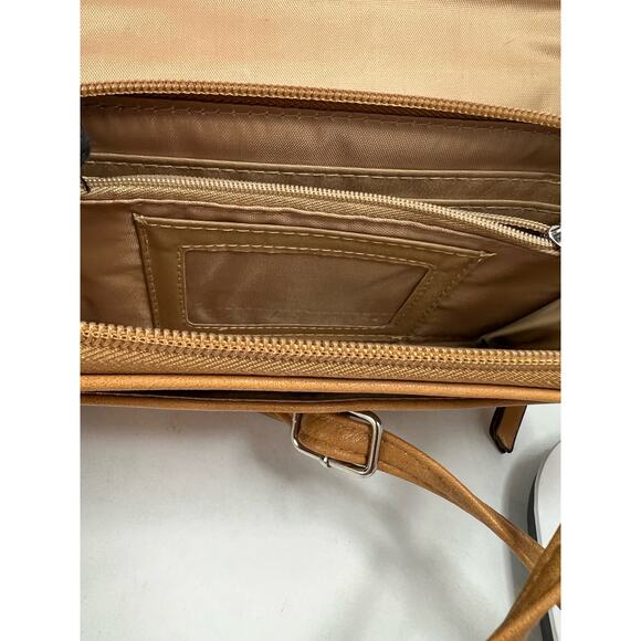 Max Studio Vegan Brown Crossover Handbag Clutch Wallet with Gold Beaded Edge - Picture 11 of 11